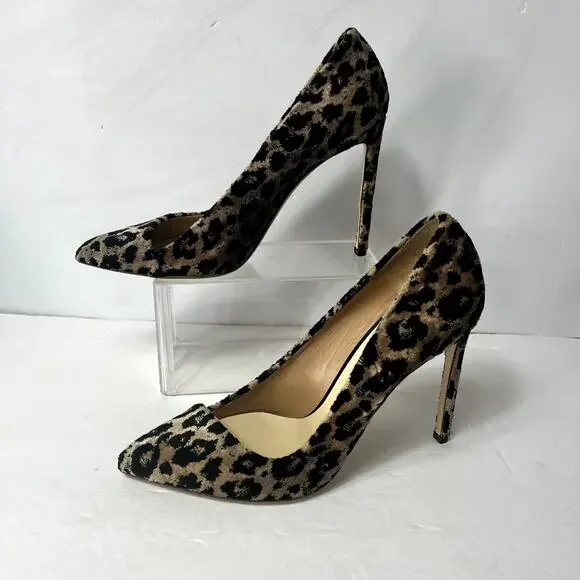Francensco Russo Pumps Woman 11 Velvet Leopard Print Stiletto Heels Italy Made - Picture 12 of 16